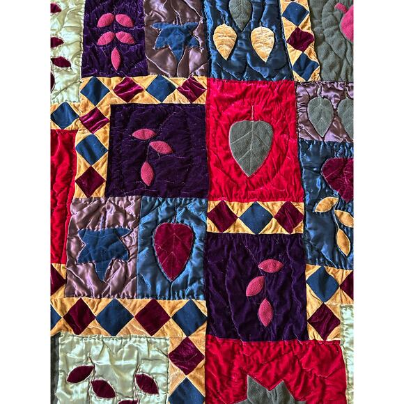 Queen sized Quilted comforter satin felt velvet one side cotton artsy witchy - Picture 5 of 11